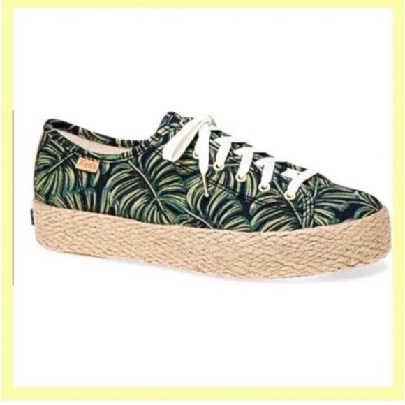 KEDS Green Tropical Print Platform Sneakers
